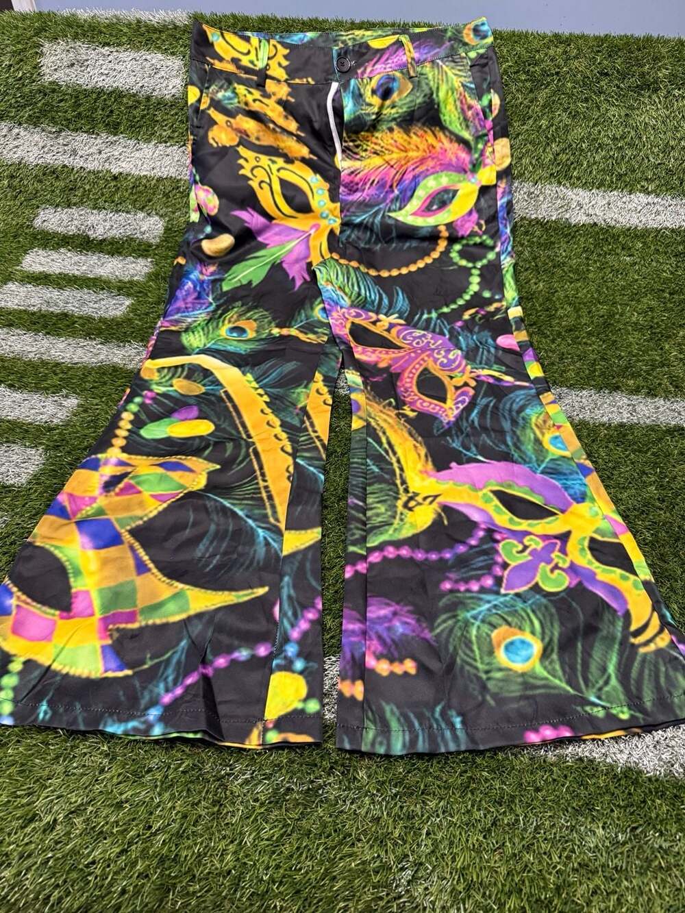 Mardi Gras Carnival Mask Print Wide Leg Pants XL